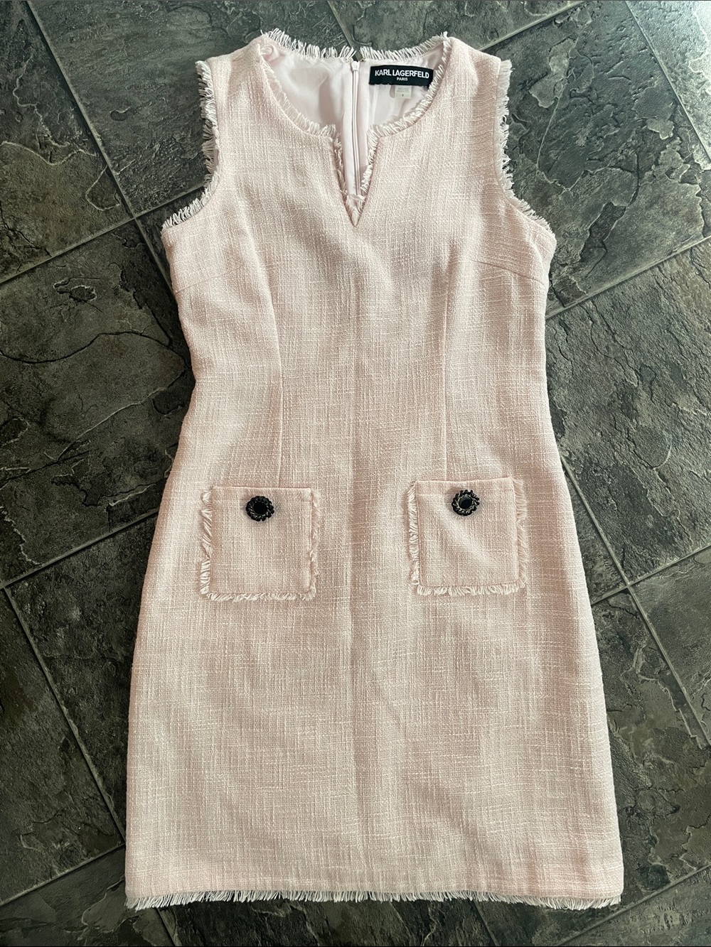 KARL LAGERFELD Tweed Sleeveless Blush-Pink Classic Classy Old-Money Shift Dress